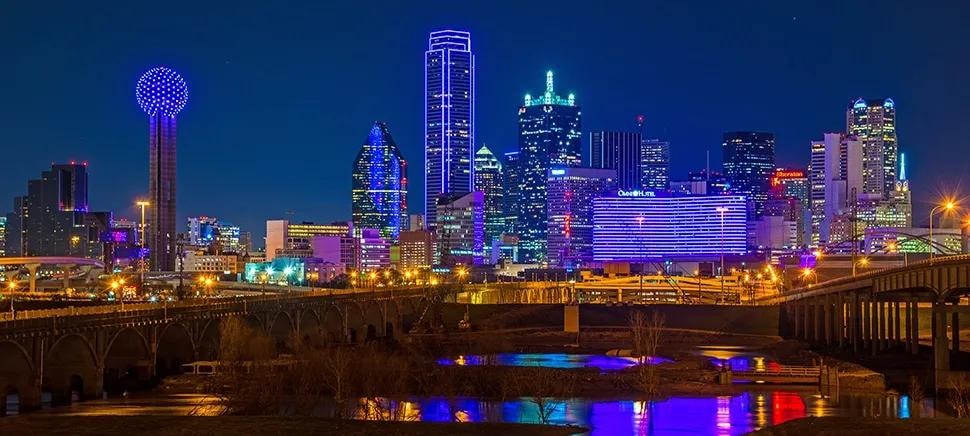 Dallas skyline at night with Reunion Tower